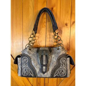 Montana West Gray and Cream Embroidered Shoulder Bag